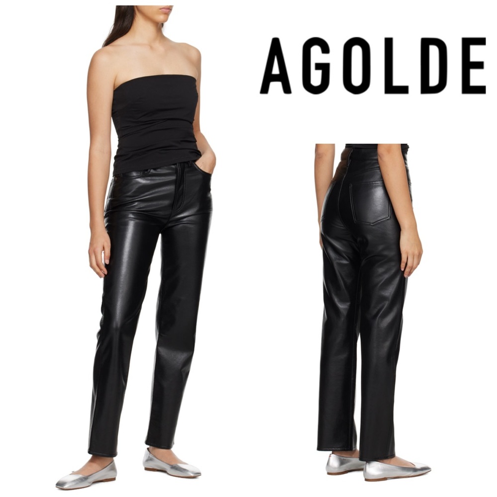 AGOLDE 90's Pinch Waist Leather Pants in Black
